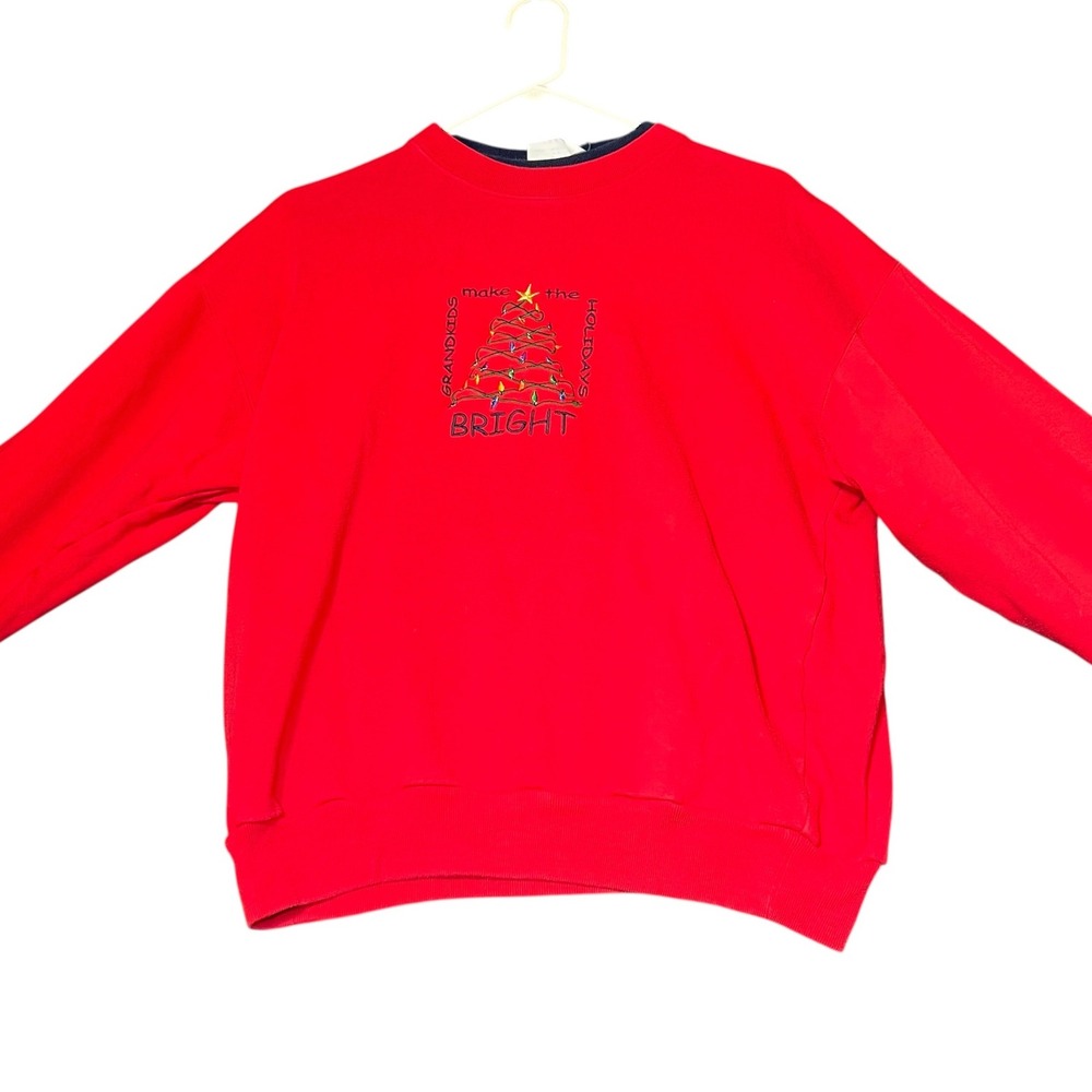 Vintage Christmas Sweatshirt‎ Womens Medium Red Holidays Grandkids Bright